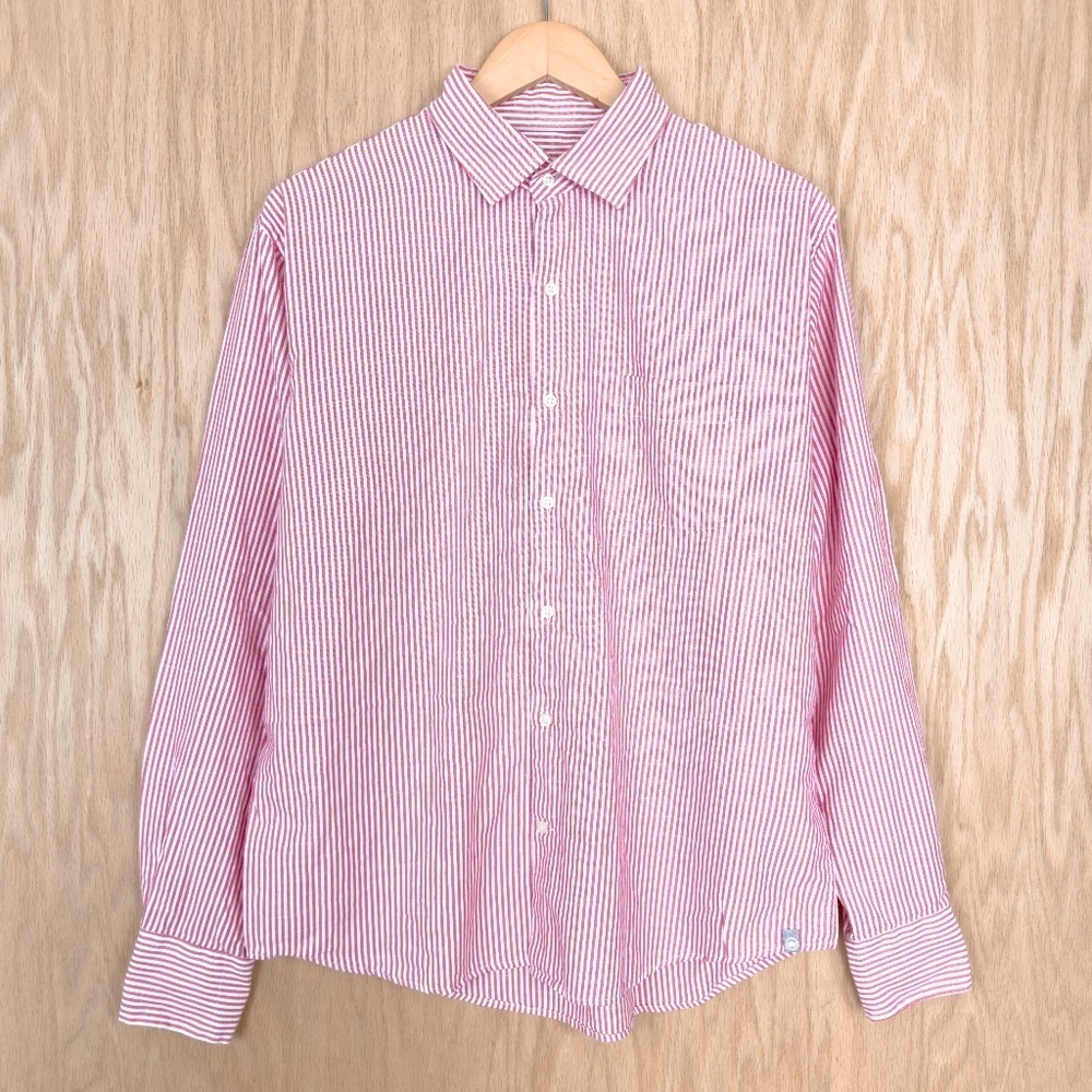 Peter Millar Crown Stripe Button Down Long Sleeve Shirt Red White